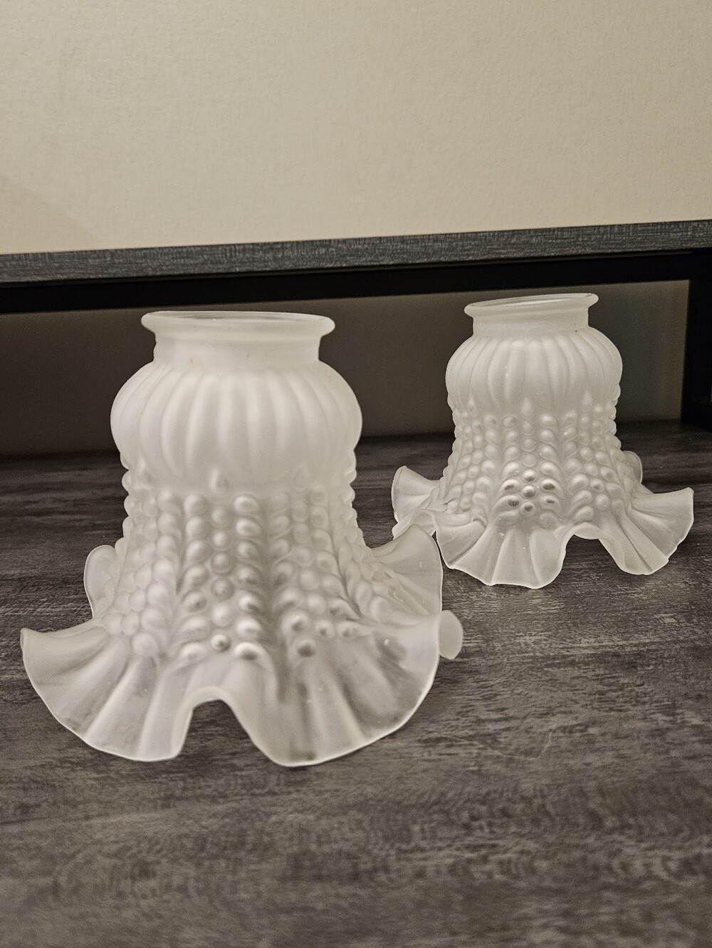 Vintage Frosted Glass Tulip Ruffle Sconce Lamp / Ceiling Fan Shade Set Of 2 - Picture 10 of 12